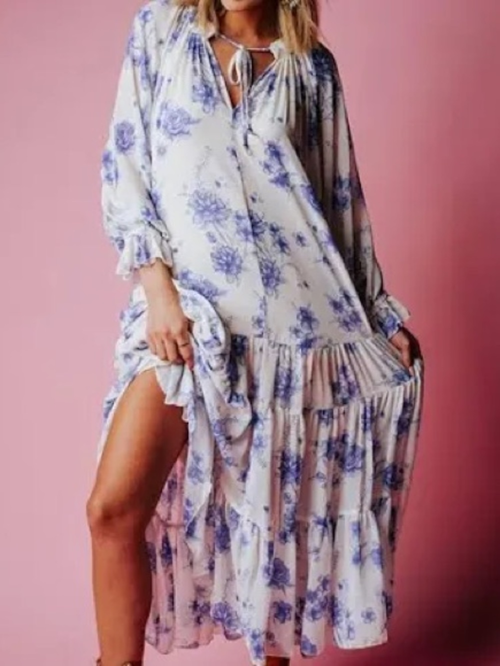 Free People Feeling Groovy Maxi Dress Womens S Ivory Blue NWT Floral